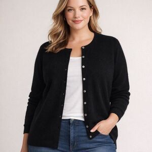 Valerie Stevens Womens 1X Black 100% Cashmere Cardigan Button up Soft Luxury